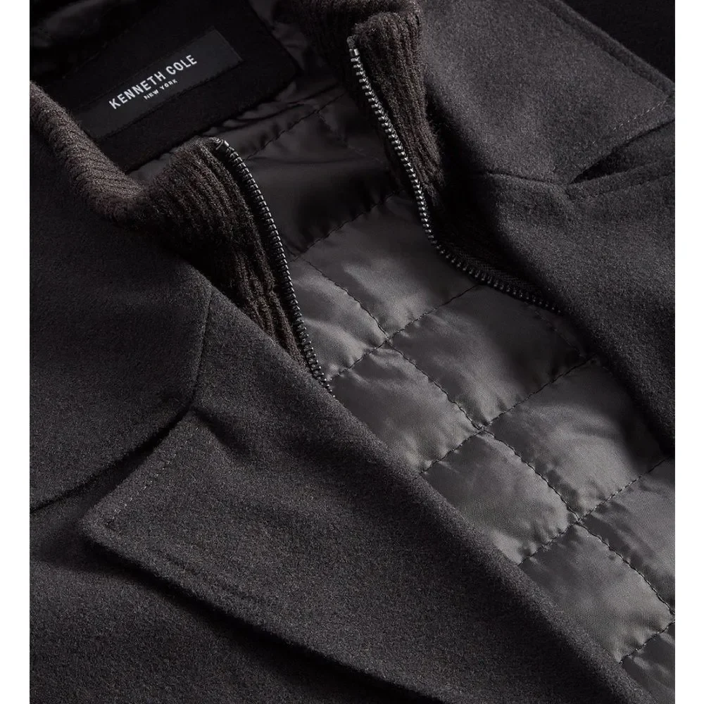 Kenneth Cole Men's Double Breasted Wool Blend Peacoat with Bib size L NWT in pkg